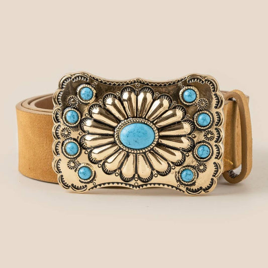Ornate Buckle Leather Belt