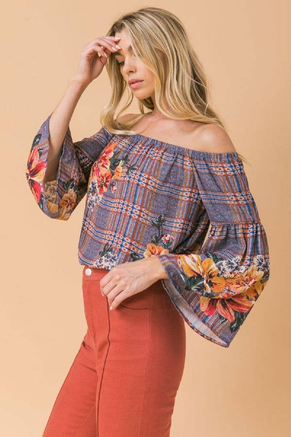 OFF-THESHOULDER FLORAL TOP -JT7034