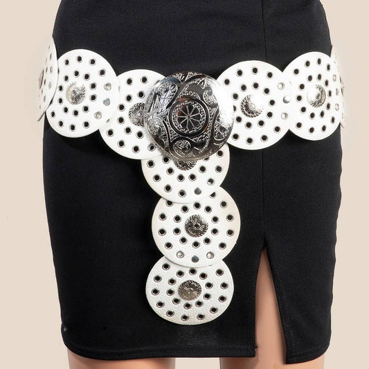 White Leather Disc Belt