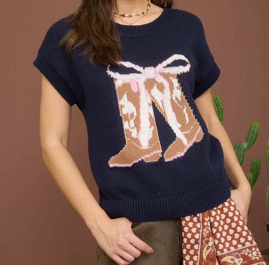 Boot Bow Short Sleeve Sweater