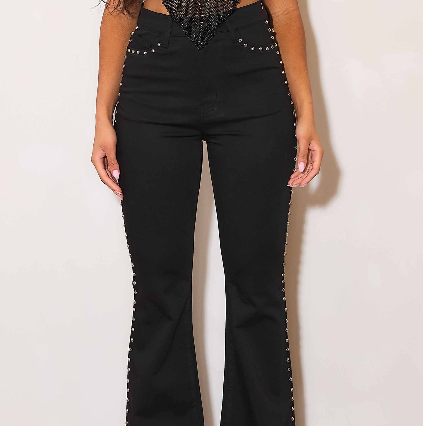 Black Flare Jeans With Studs