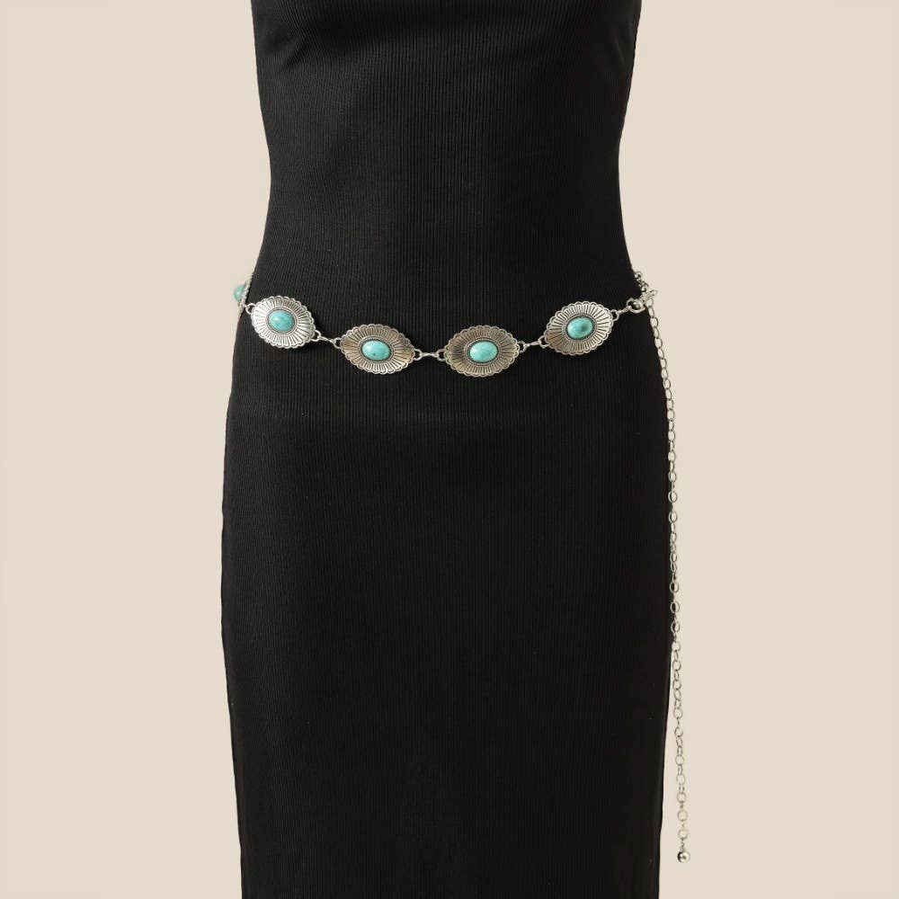 Floral Turquoise Concho Chain Belt