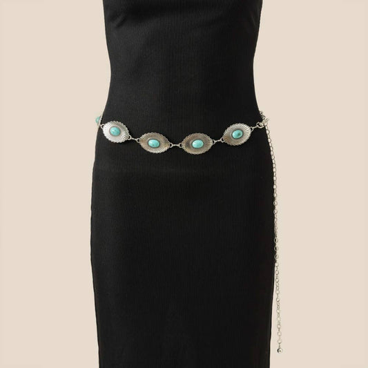 Floral Turquoise Concho Chain Belt