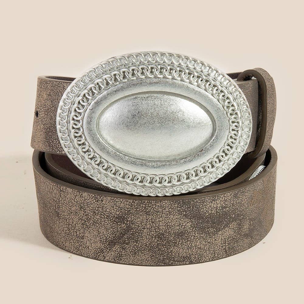 Oval Buckle Leather Belt