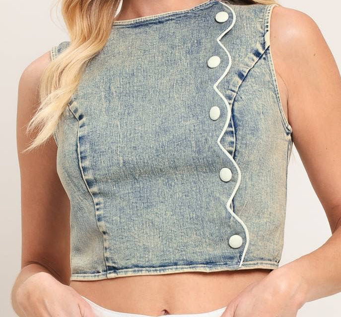 An acid washed denim crop top - IT14177