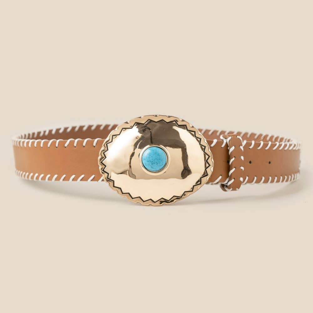 Leather Belt w/Turquoise Buckle