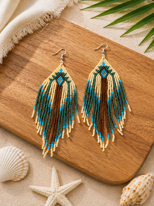 Coastal Cascade Beaded Fringe Earrings